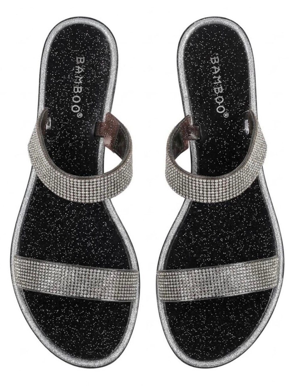 Bamboo, Vivid-01S, Slide Sandals, With Rhinestone-Encrusted Straps. Size 8.